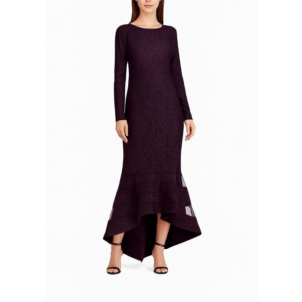 Lauren Ralph Lauren sz 2 deep purple tulle panel lace gown